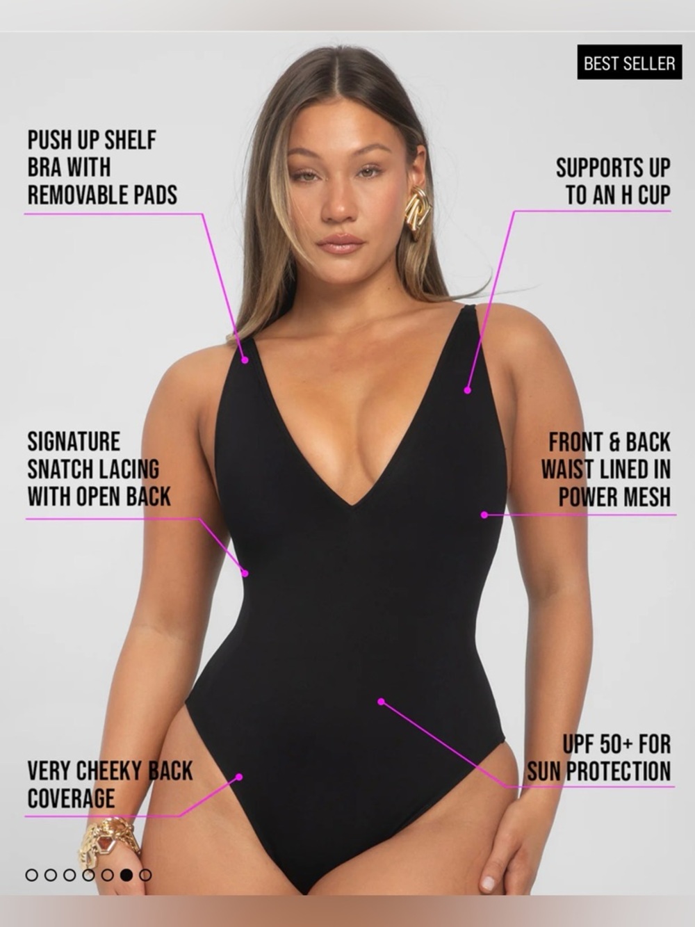 TA3 Black Brazilian Plungey shaping swimsuit Sz small R/L-NWOT - Picture 3 of 6